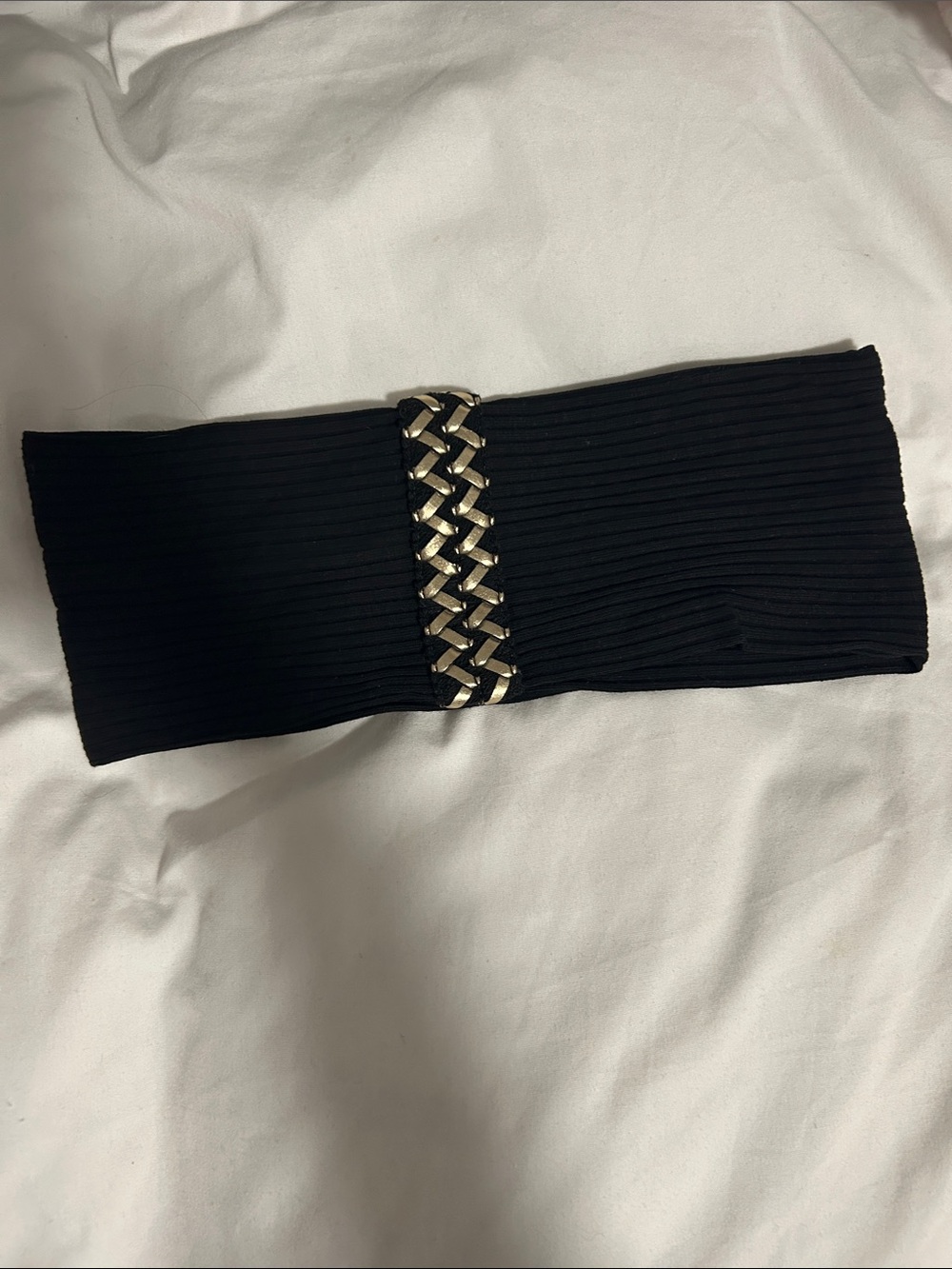 Black Ribbed Waist Belt with Gold Chain Accent wider fit